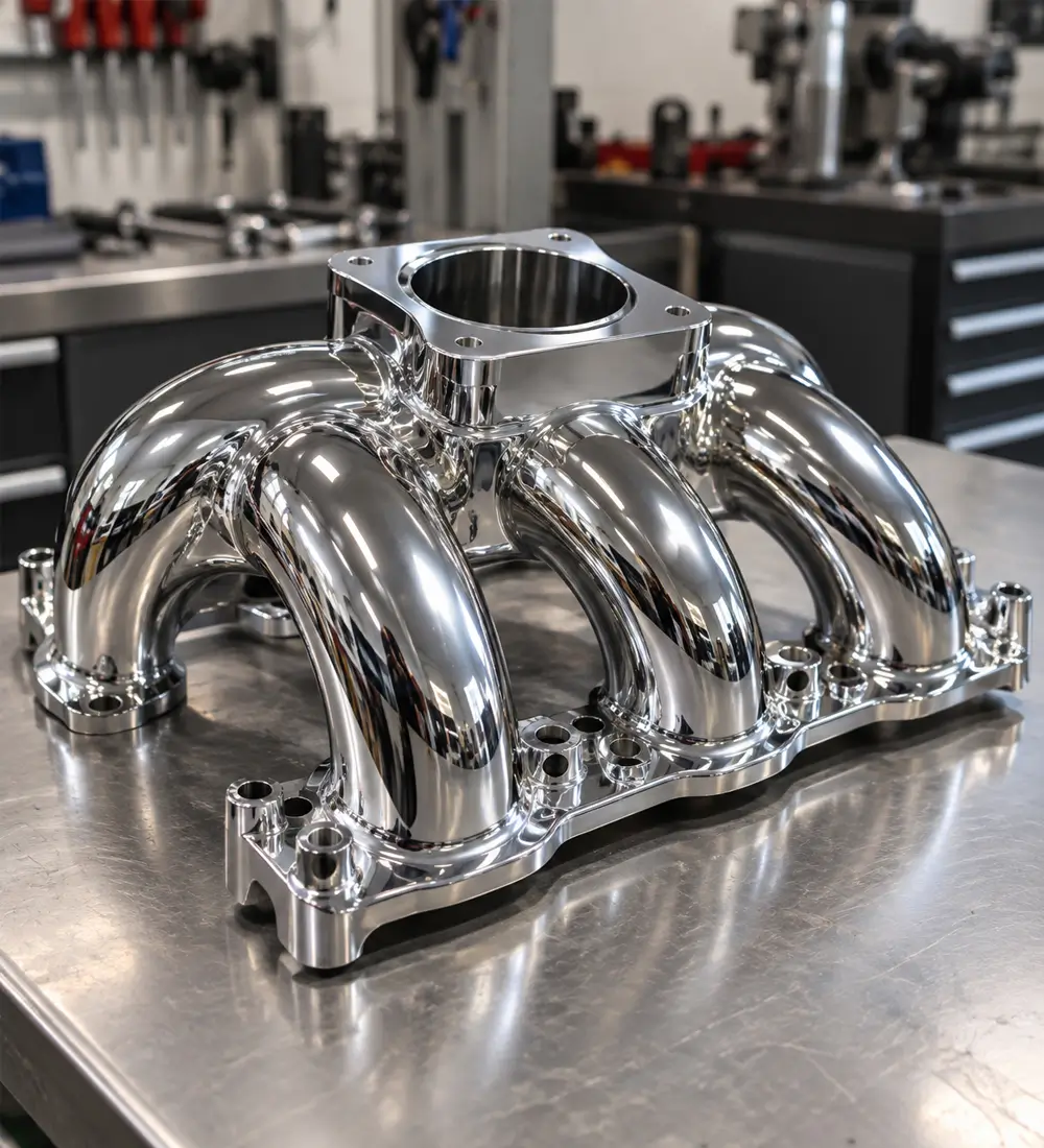 Restored polished chrome component after metal finishing