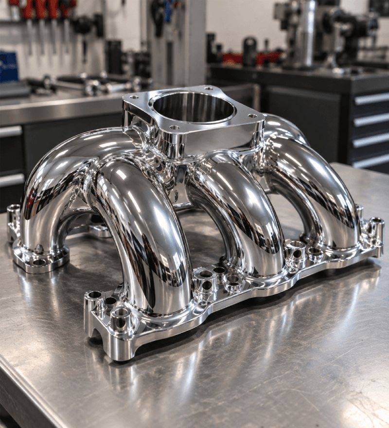 Restored polished chrome component after metal finishing