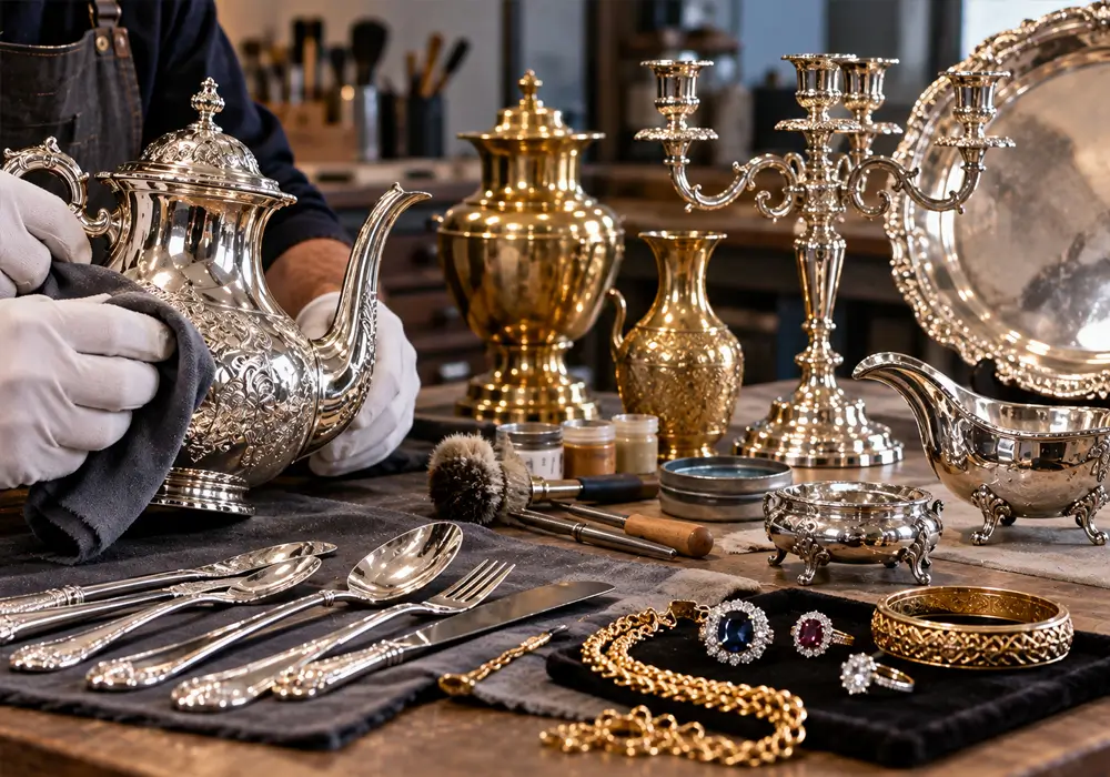 Restored silverware, brassware and jewellery