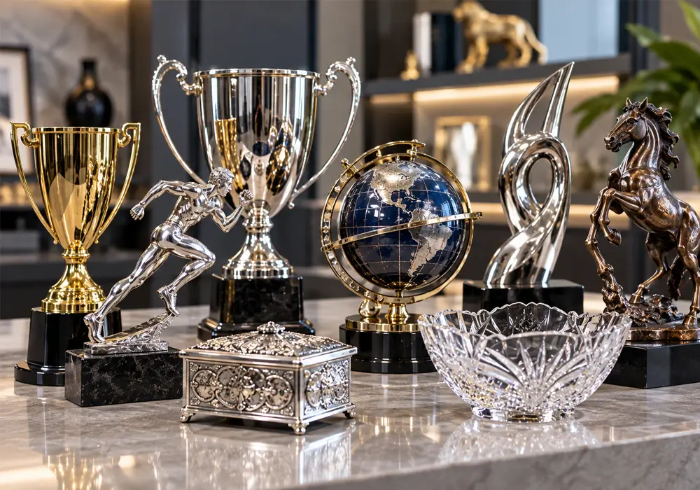 Restored trophies, awards and decorative metal objects